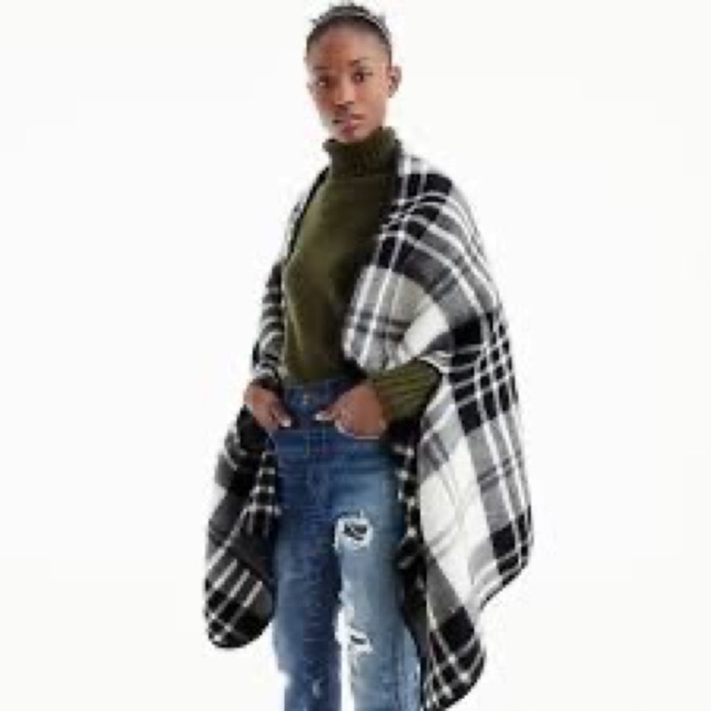 J. Crew Black Plaid Cape o/s